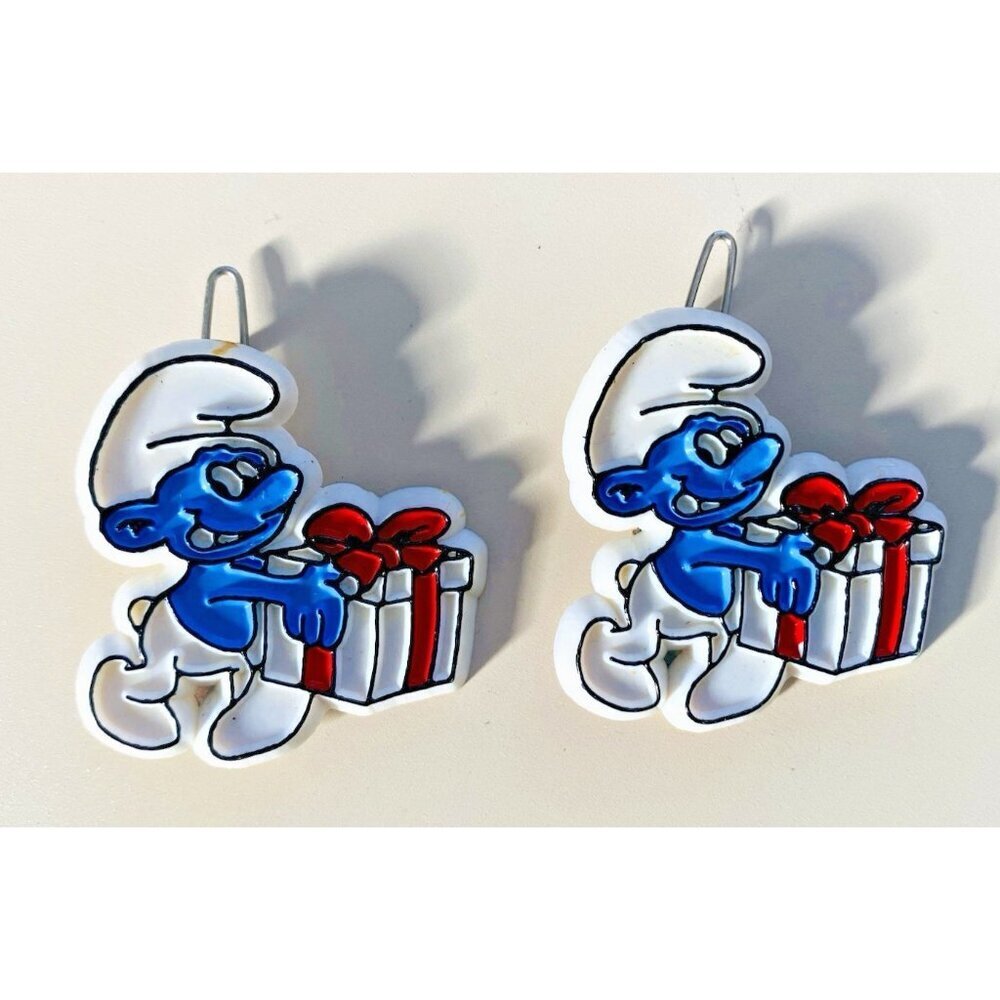 Vintage 80’s Smurf With Gift Box Plastic Hair Barrette Hair Pin Set of 2